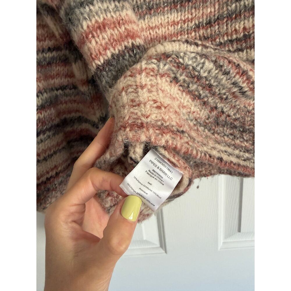 Veronica Beard Alston Sweater in Brown Pink Multi Striped Color Baby Alpaca - Picture 7 of 7